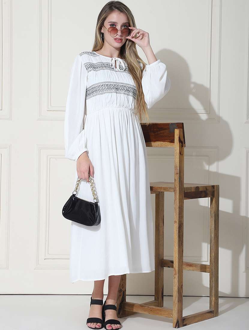 women white embroidered fit & flare dress