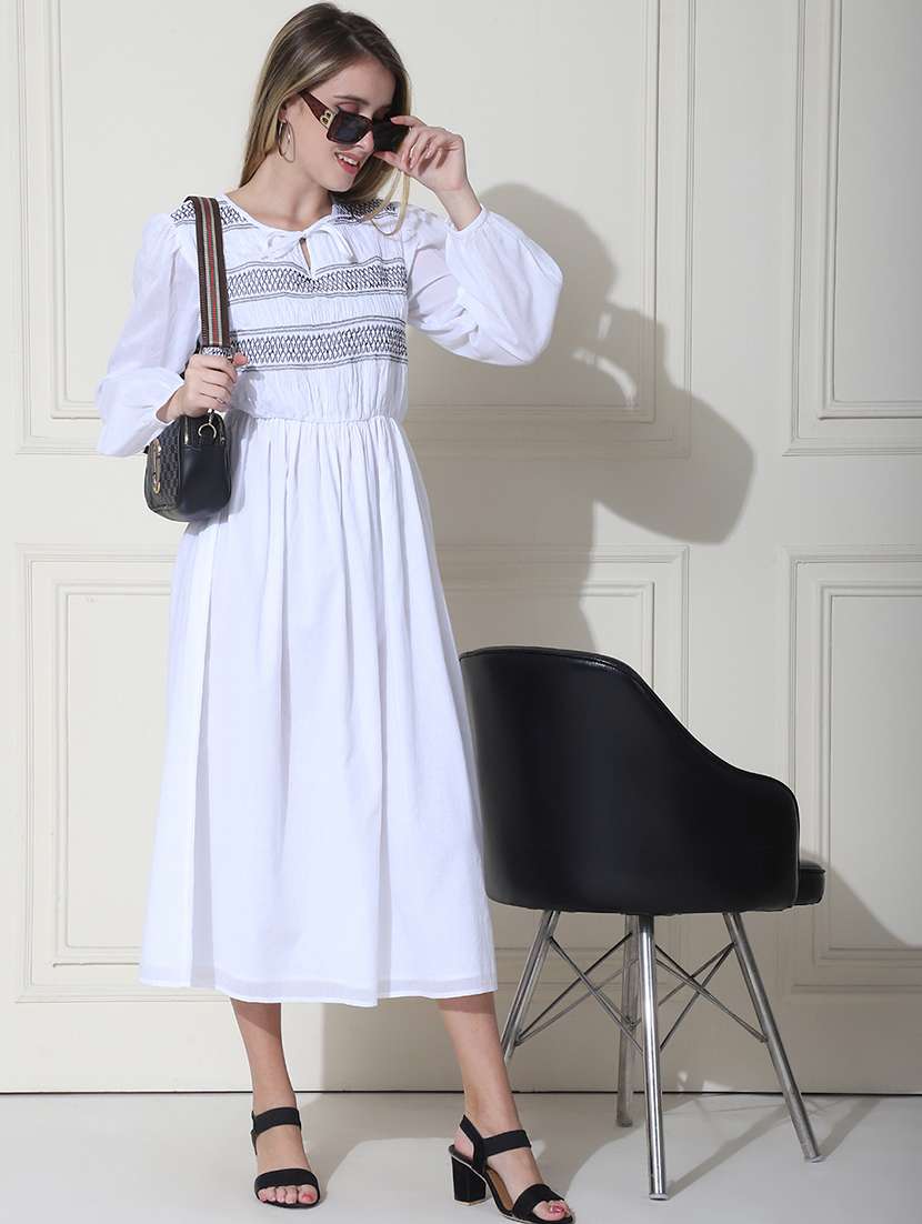 women white embroidered fit & flare dress - 21597883 -  Zoom Image - 0