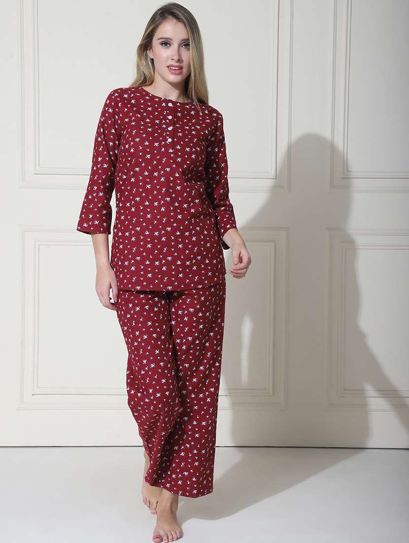women floral printed top & pyjama nightwear set - 21597887 -  Standard Image - 1
