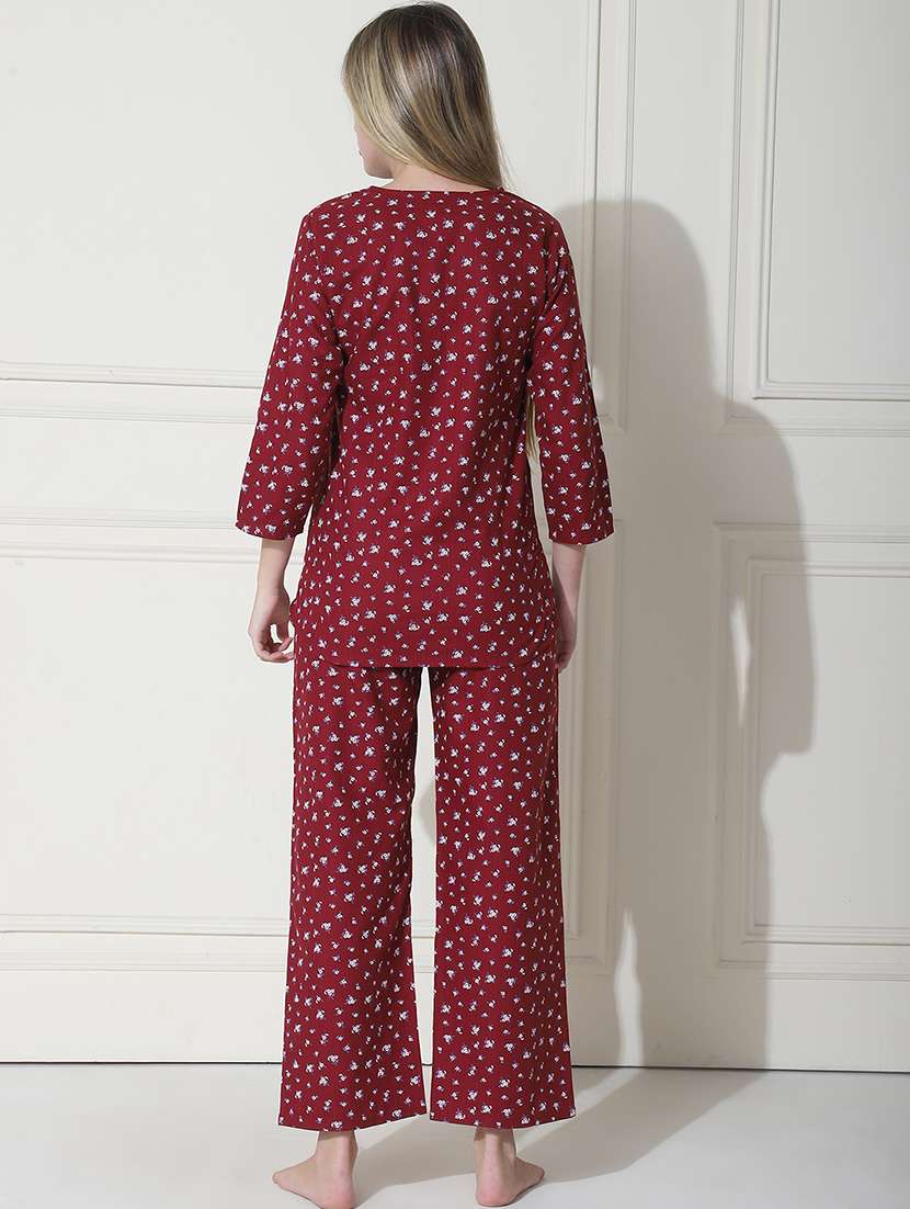 women floral printed top & pyjama nightwear set - 21597887 -  Standard Image - 4