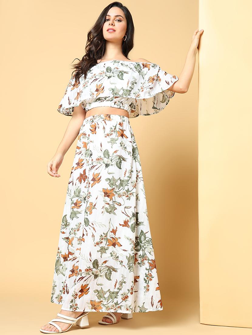 women off-white floral printed top and skirt co-ord set - 21597983 - Standard Image - 1