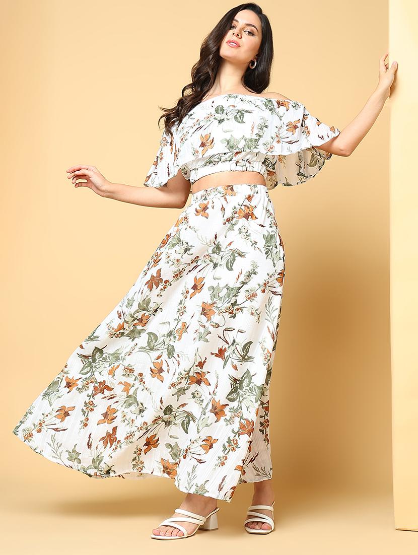 women off-white floral printed top and skirt co-ord set - 21597983 - Standard Image - 4
