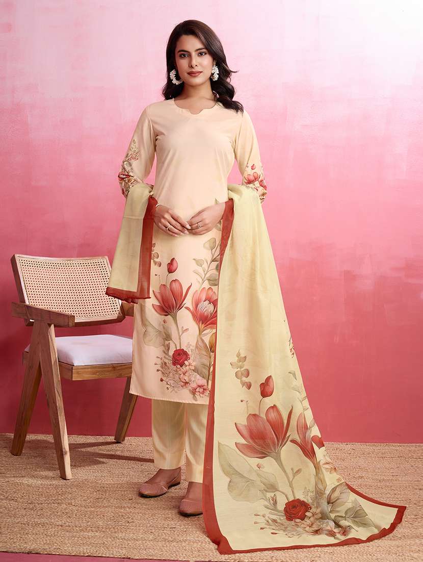 women three quarter sleeve kurta pant with dupatta set