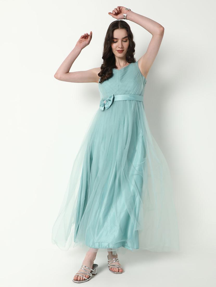 women solid sleeveless fit & flare dress - 21598010 -  Standard Image - 1