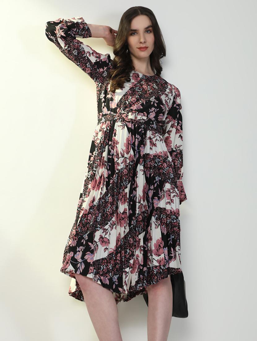 women floral print cuffed sleeve asymmetric dress - 21598014 - Standard Image - 1