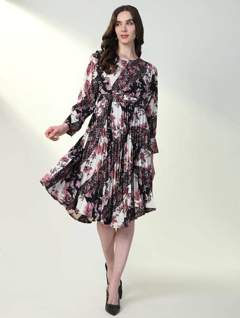women floral print cuffed sleeve asymmetric dress - 21598014 - Standard Image - 4