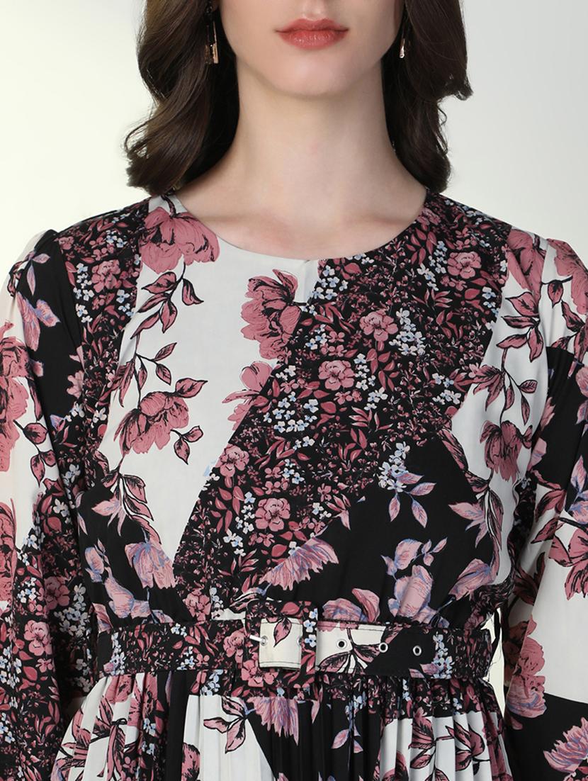 women floral print cuffed sleeve asymmetric dress - 21598014 - Standard Image - 6