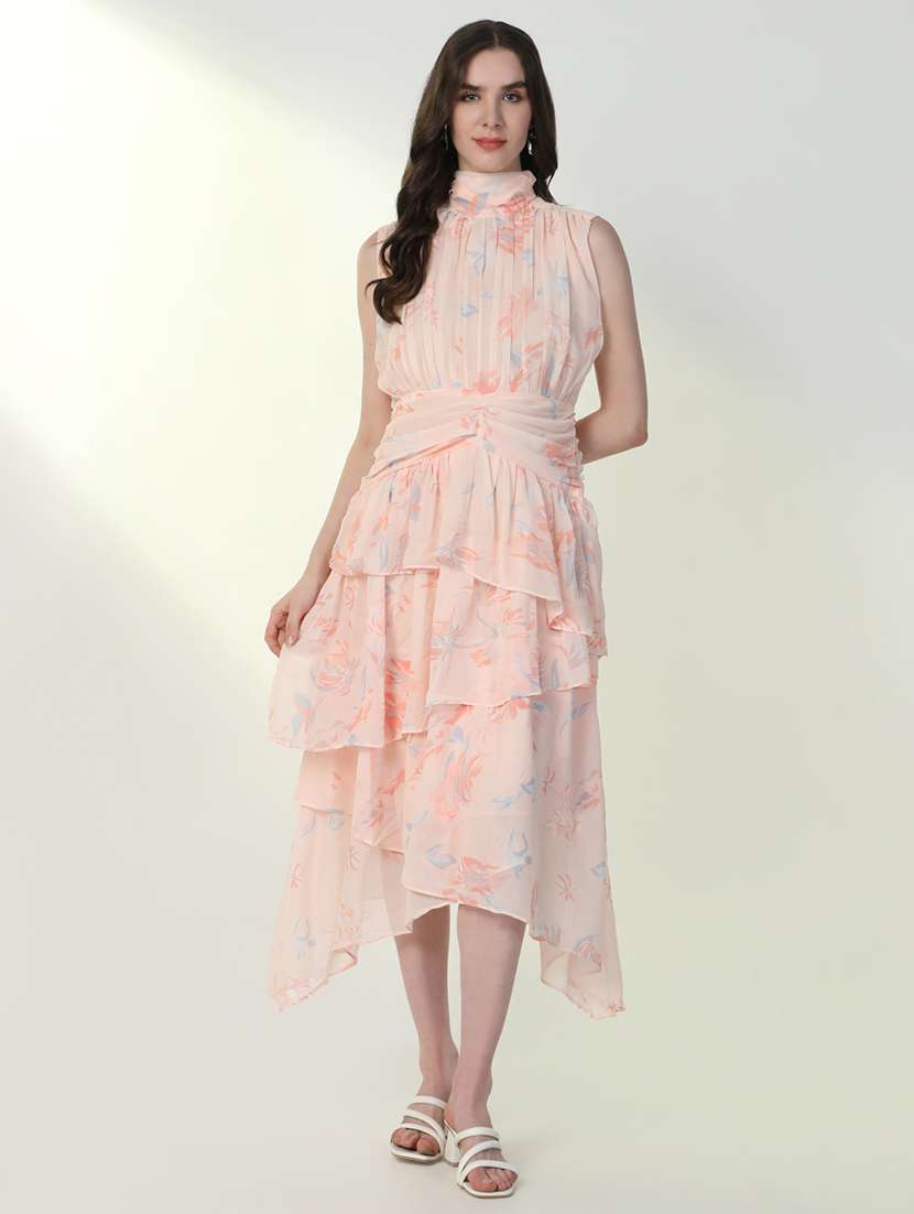 women floral printed layered dress
