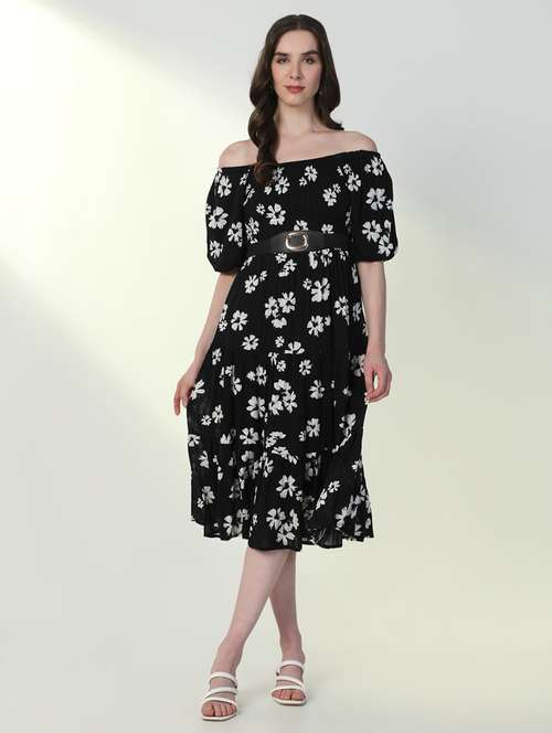 women printed off shoulder dress - 21598021 - Standard Image - 0
