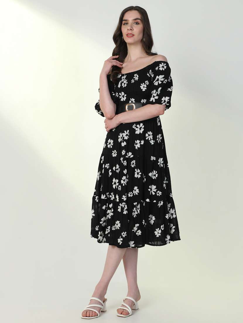 women printed off shoulder dress - 21598021 - Standard Image - 1