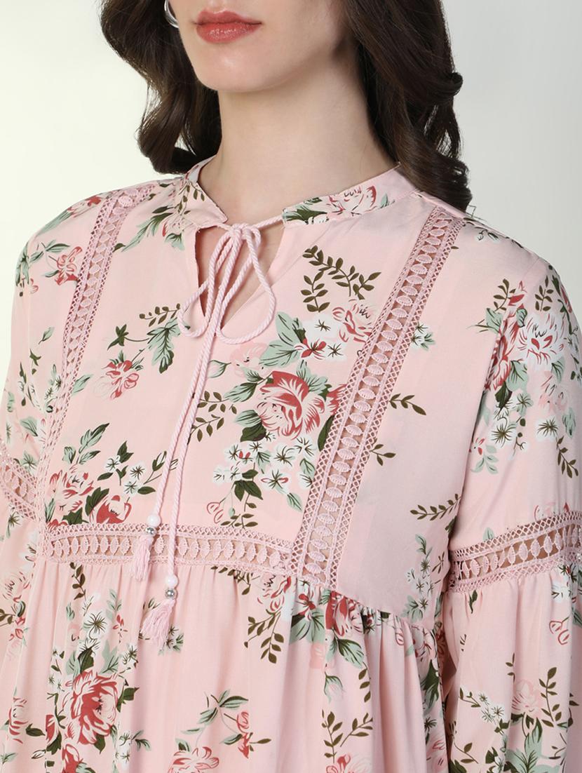 women floral tie-up neck fit & flare dress - 21598024 - Standard Image - 6