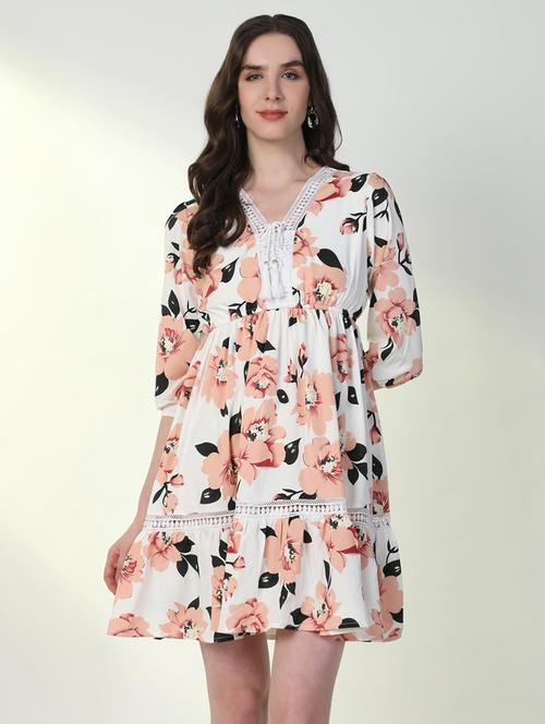 women floral v neck fit & flare dress - 21598025 -  Standard Image - 0