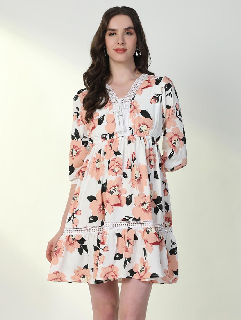 women floral v neck fit & flare dress - 21598025 -  Zoom Image - 0