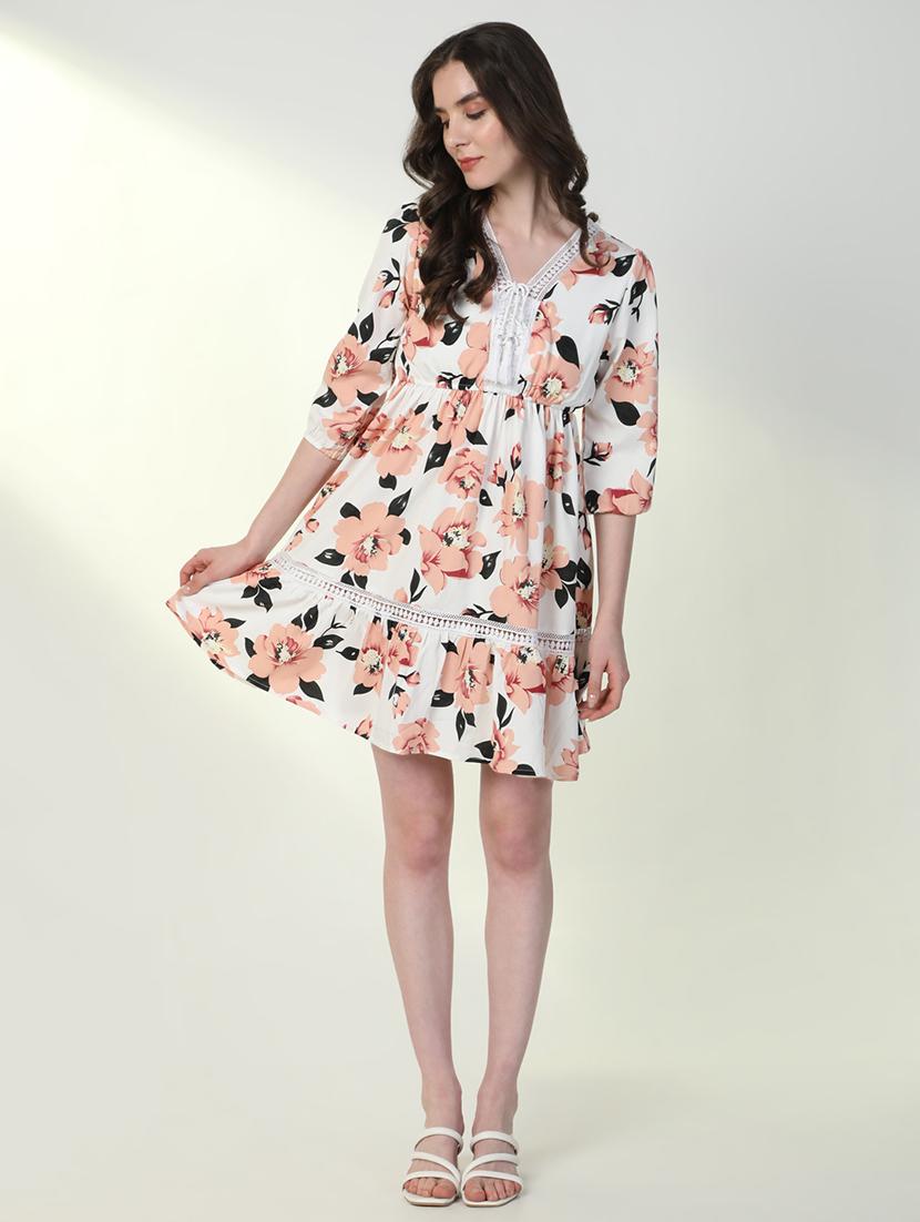 women floral v neck fit & flare dress - 21598025 - Standard Image - 6