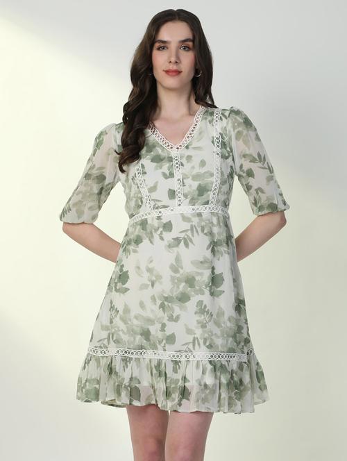 women floral v neck fit & flare dress - 21598027 - Standard Image - 0