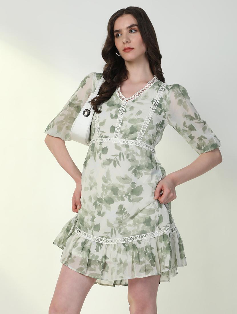 women floral v neck fit & flare dress - 21598027 - Standard Image - 1