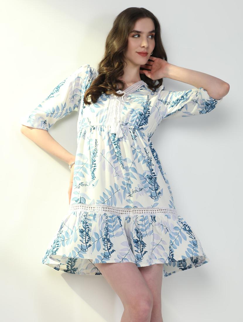 women printed v neck fit & flare dress - 21598029 -  Standard Image - 1