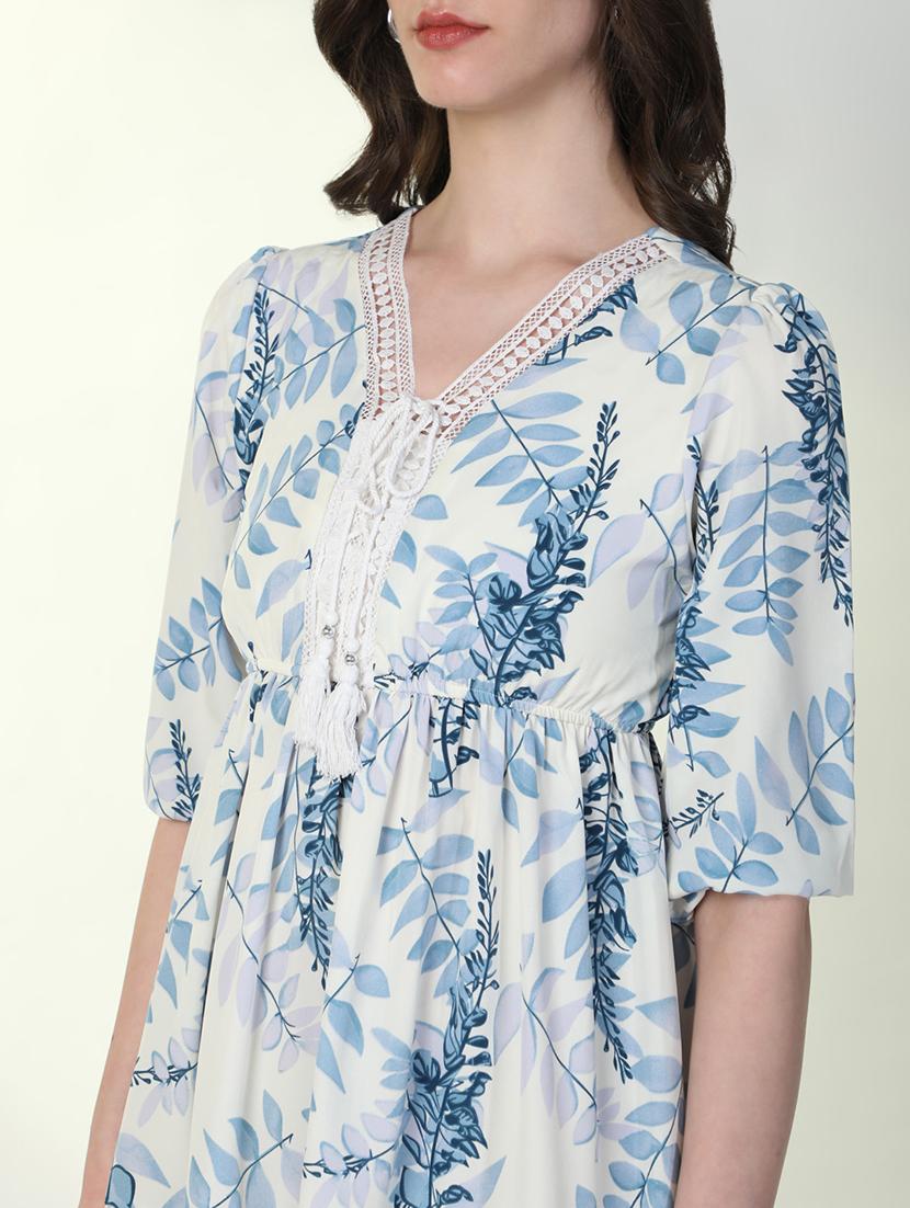 women printed v neck fit & flare dress - 21598029 - Standard Image - 6