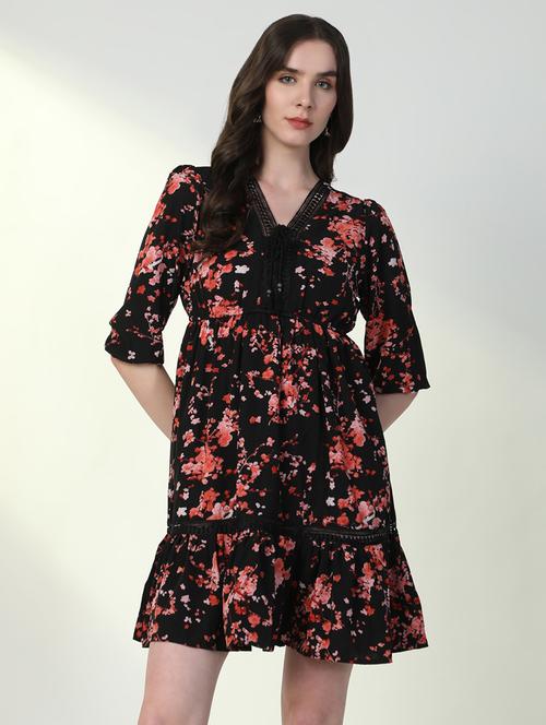 women floral print puff sleeve tiered dress - 21598030 - Standard Image - 0
