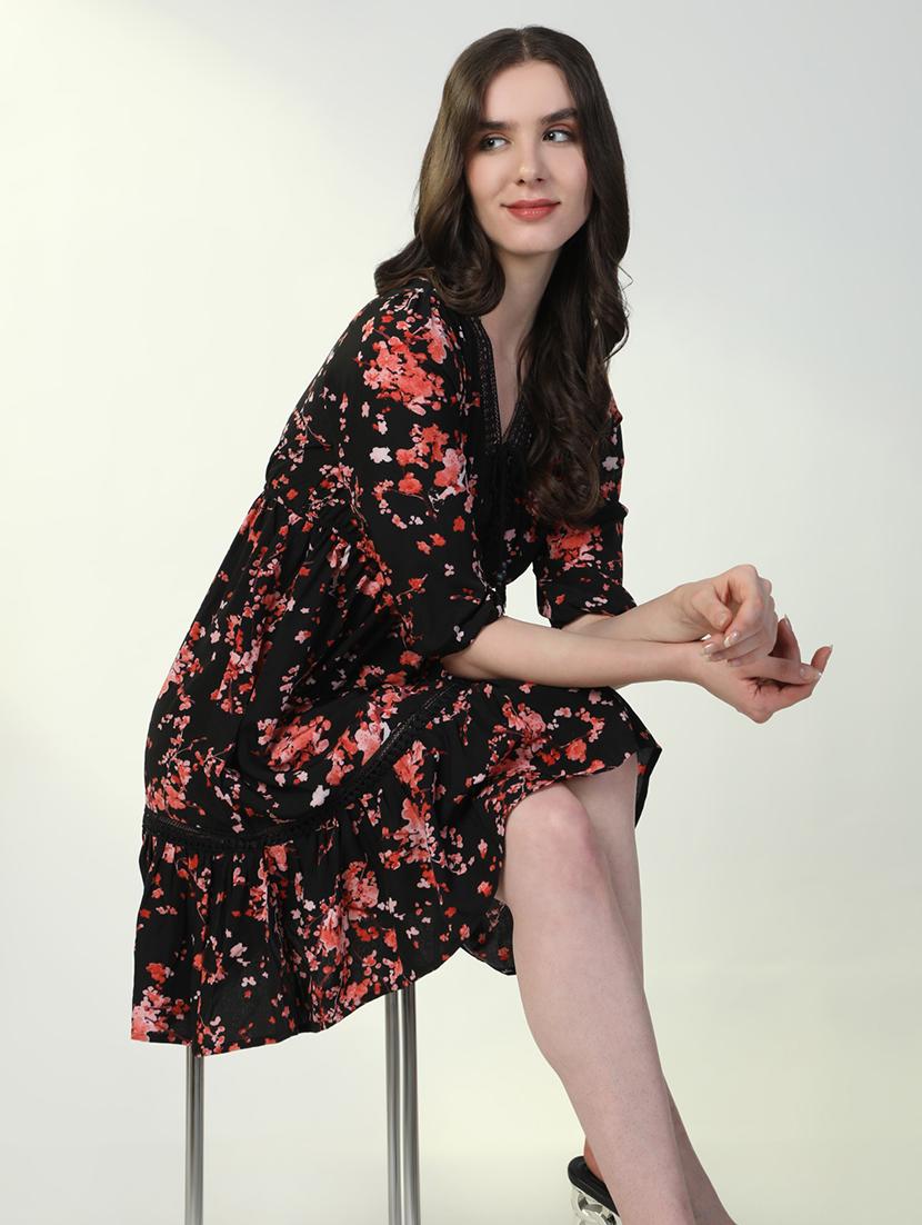 women floral print puff sleeve tiered dress - 21598030 - Standard Image - 1