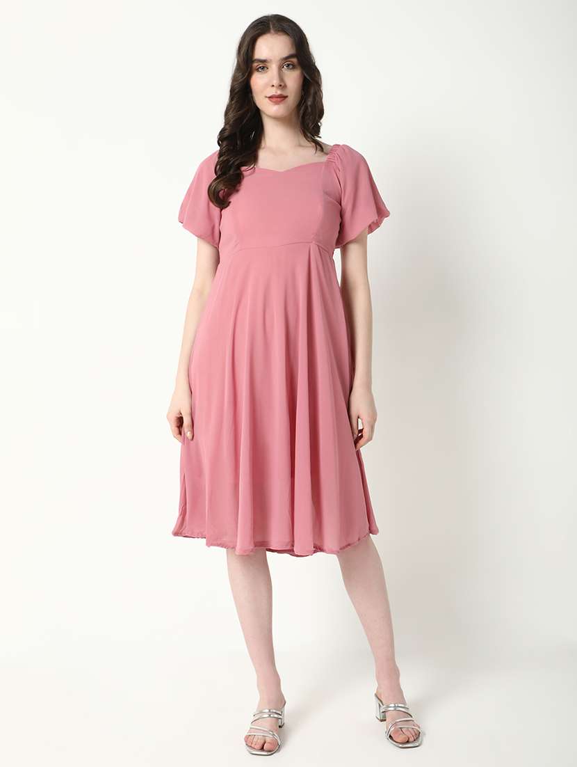 women peach solid fit & flare dress