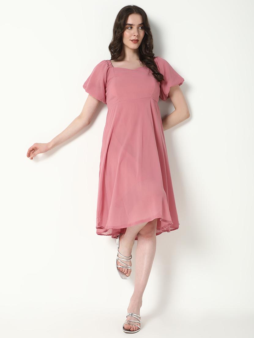women peach solid fit & flare dress - 21598034 -  Standard Image - 1