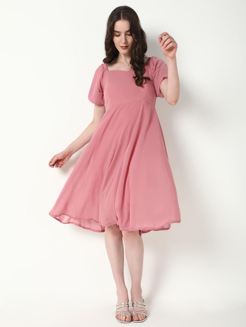 women peach solid fit & flare dress - 21598034 - Standard Image - 4