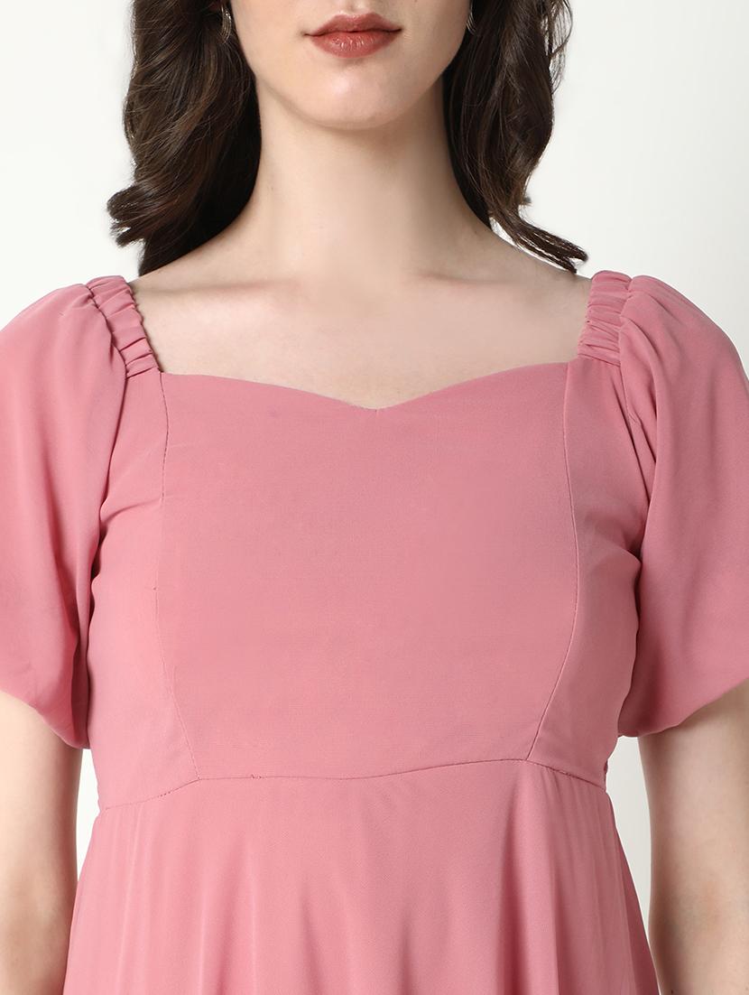 women peach solid fit & flare dress - 21598034 - Standard Image - 6