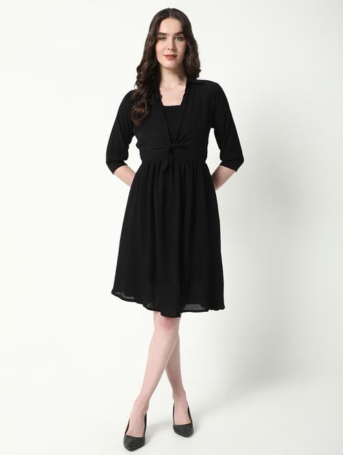 women black solid fit & flare dress - 21598038 -  Standard Image - 0