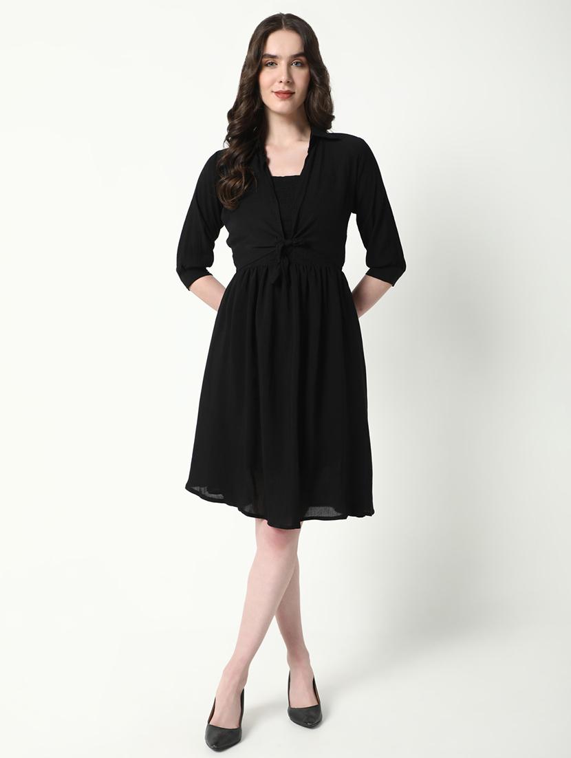 women black solid fit & flare dress - 21598038 -  Zoom Image - 0