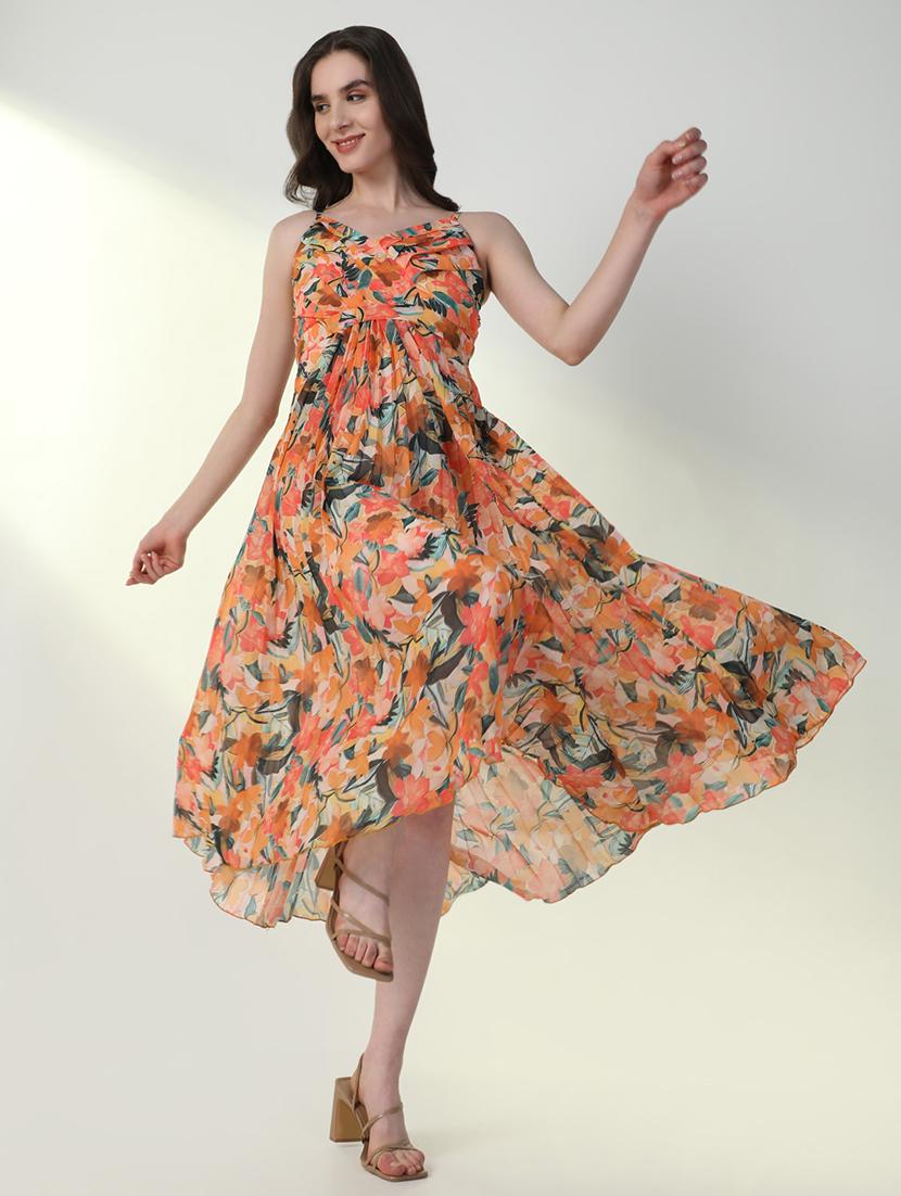 women floral v neck fit & flare dress - 21598040 - Standard Image - 1