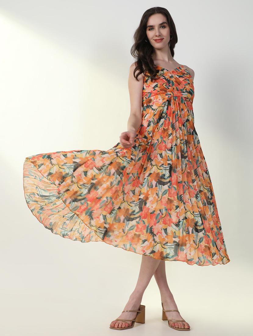 women floral v neck fit & flare dress - 21598040 - Standard Image - 4