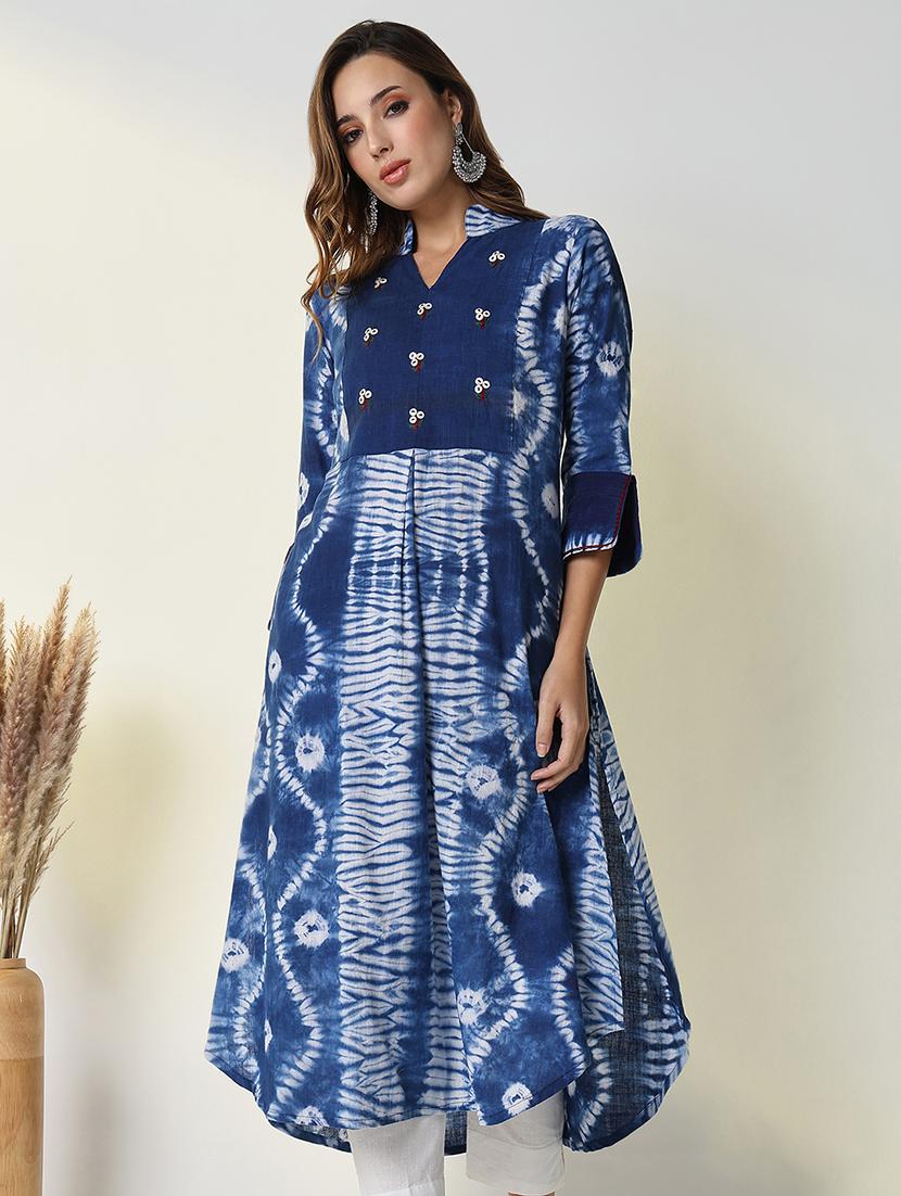 women blue tie & dye a-line kurta - 21598043 -  Standard Image - 1