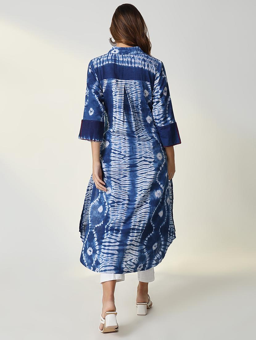 women blue tie & dye a-line kurta - 21598043 - Standard Image - 4