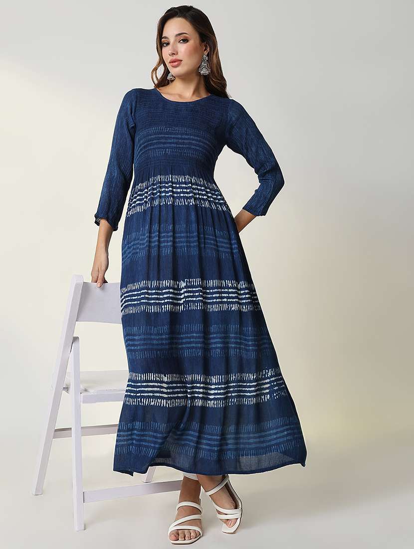 women navy blue printed anarkali kurta