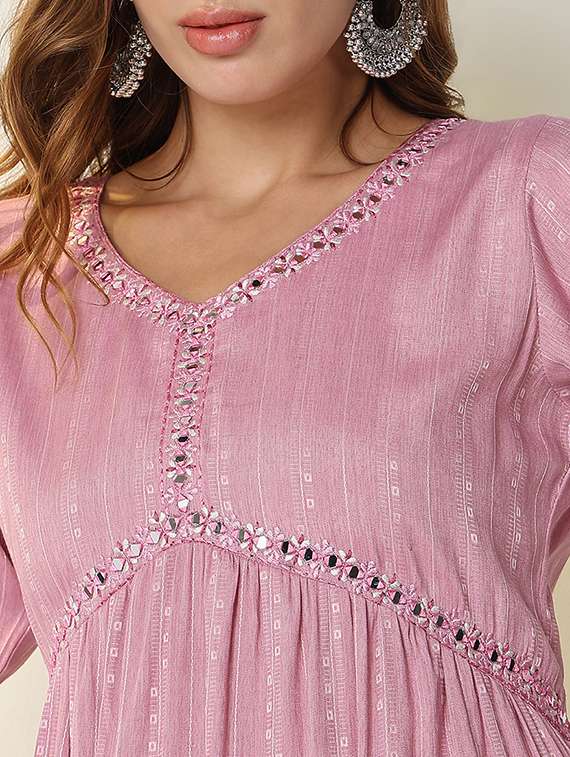 women pink self design anarkali kurta - 21598048 -  Standard Image - 6