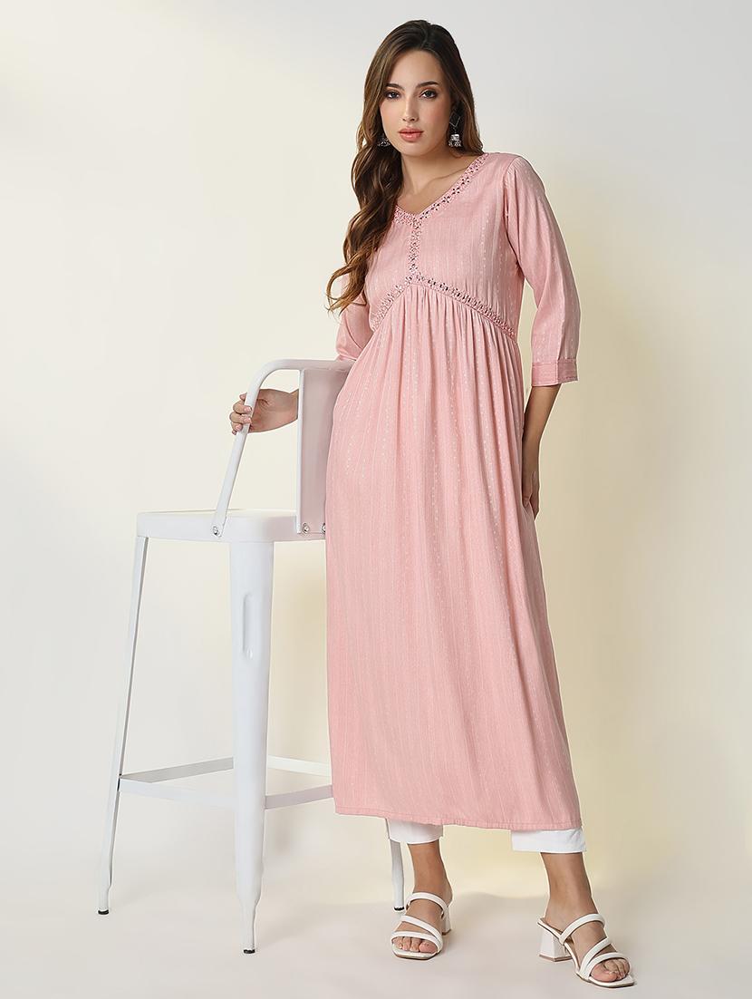 women peach self design anarkali kurta - 21598050 - Standard Image - 4