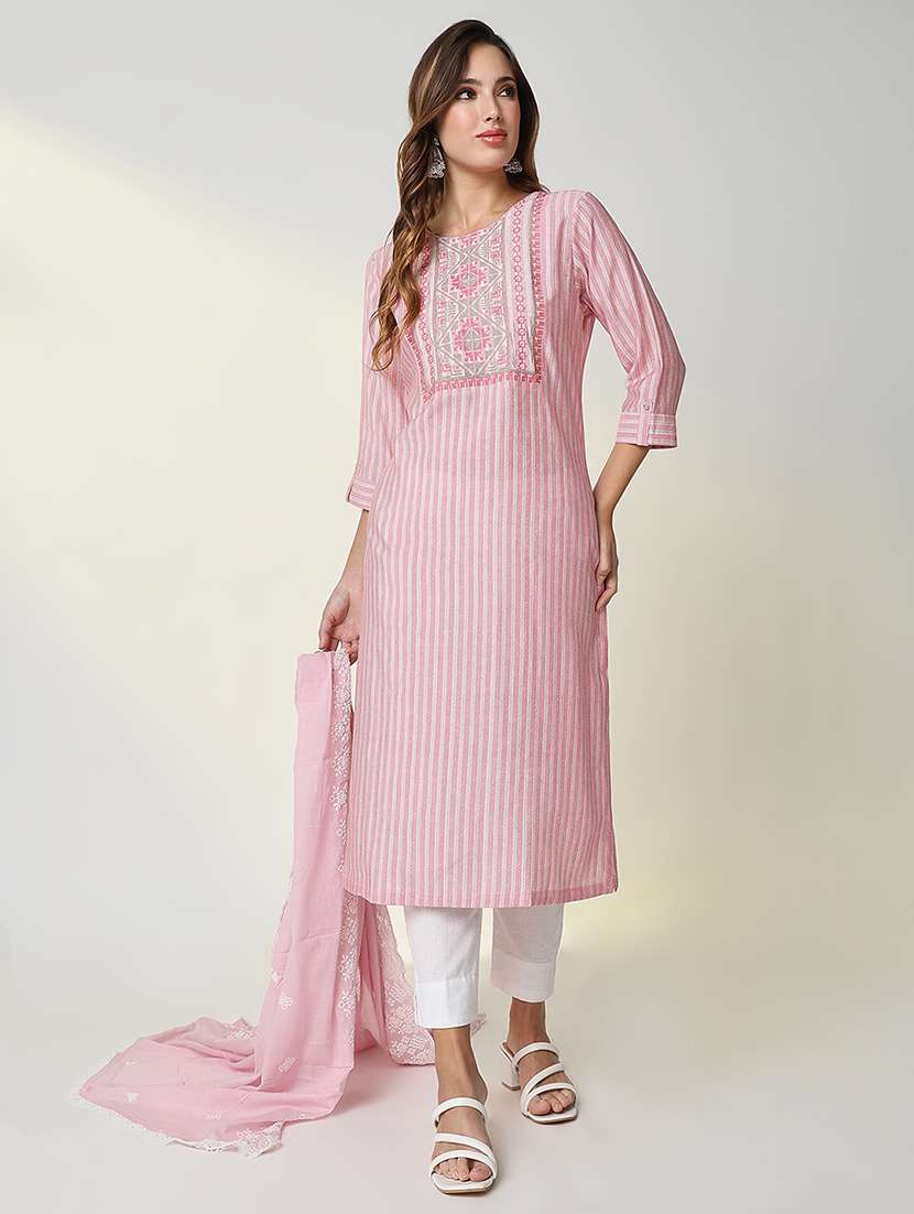 women pink chevron printed straight kurta - 21598062 - Standard Image - 1