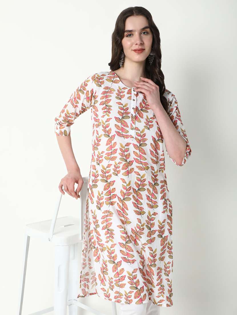 women printed round neck straight kurta - 21598069 -  Standard Image - 1