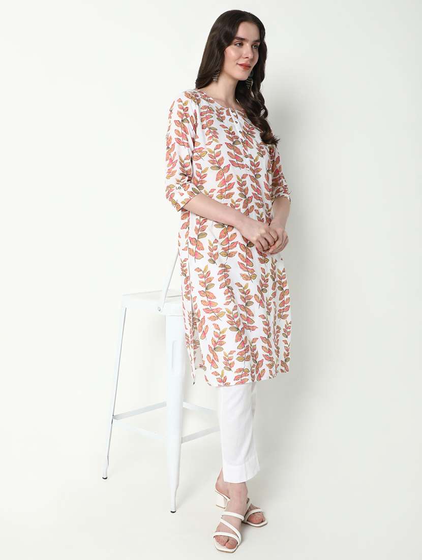 women printed round neck straight kurta - 21598069 -  Standard Image - 4