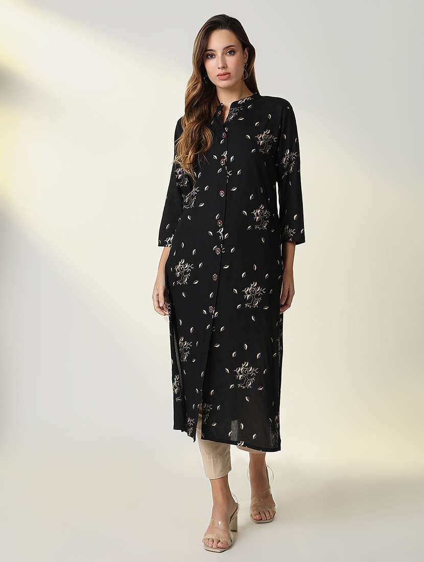 women printed mandarin neck straight kurta