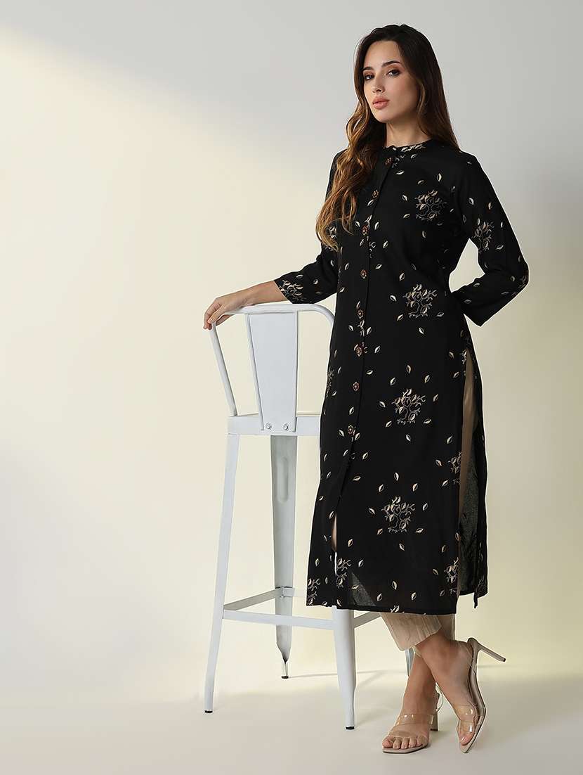 women printed mandarin neck straight kurta - 21598070 -  Standard Image - 4