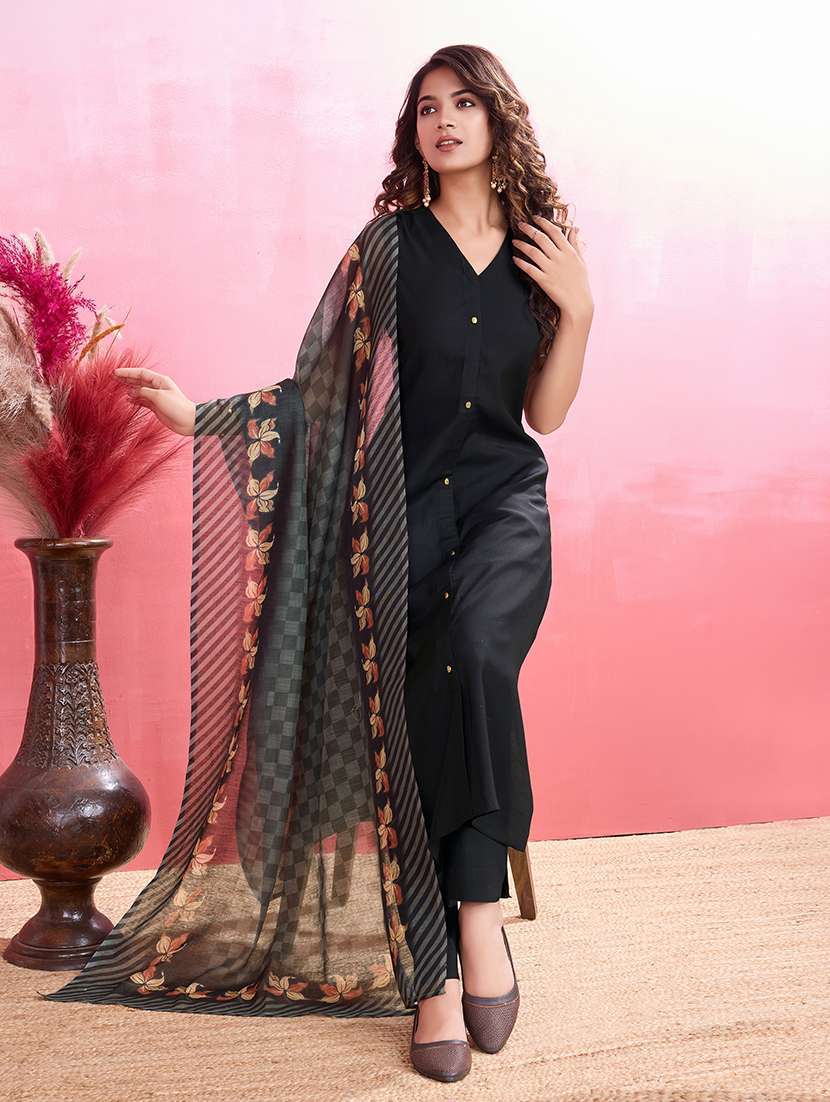 women solid sleeveless kurta pant with dupatta set - 21598073 -  Standard Image - 1