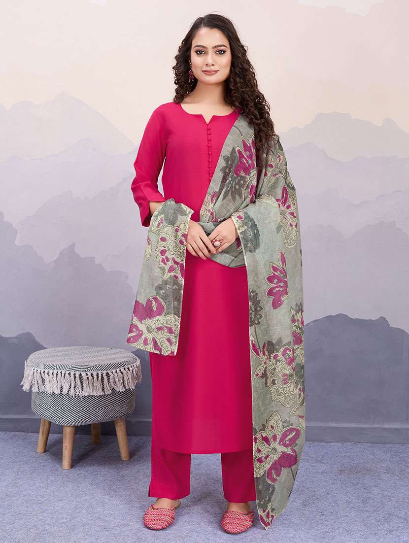 women three quarter sleeve kurta pant with dupatta set - 21598087 -  Standard Image - 1