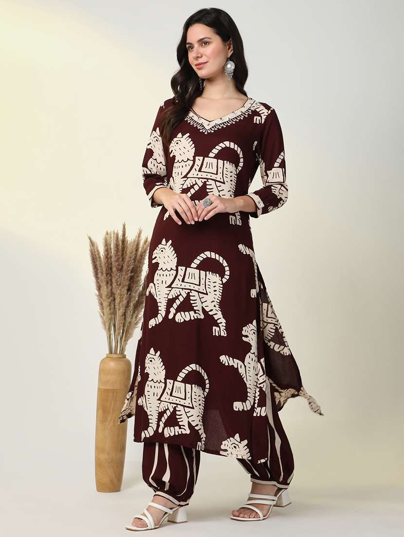 women printed kurta and salwar set - 21598103 -  Standard Image - 4