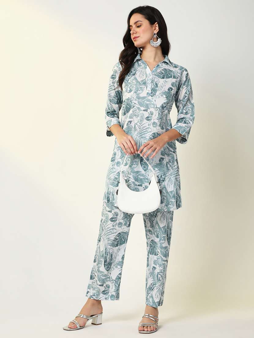 women printed shirt collar neck kurta pant set - 21598110 -  Standard Image - 4