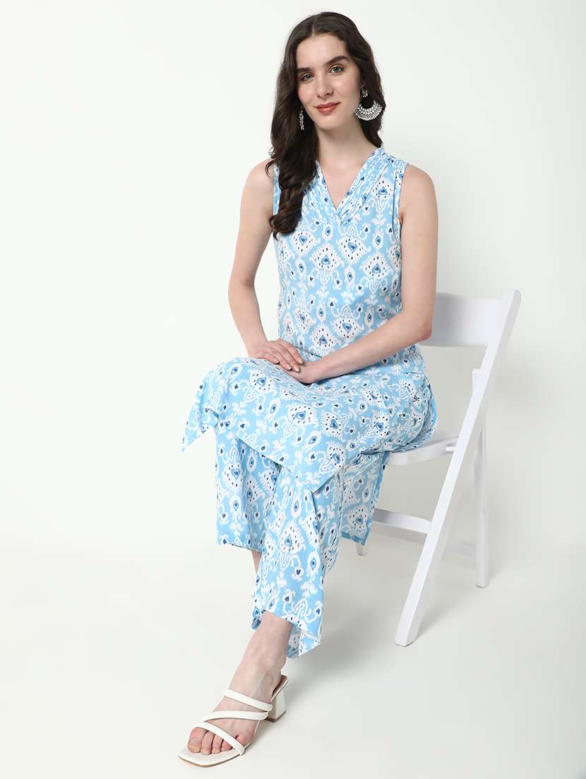 women light blue printed kurta palazzo set - 21598111 -  Standard Image - 1