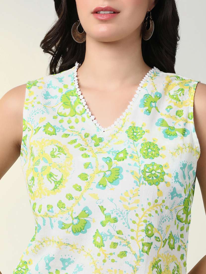 women green floral kurta palazzo set - 21598114 -  Standard Image - 6