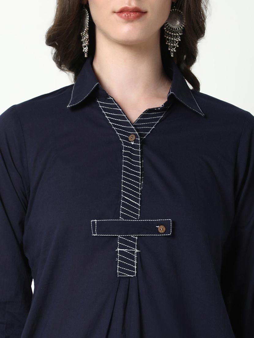 women navy blue solid kurta pant set - 21598117 - Standard Image - 6