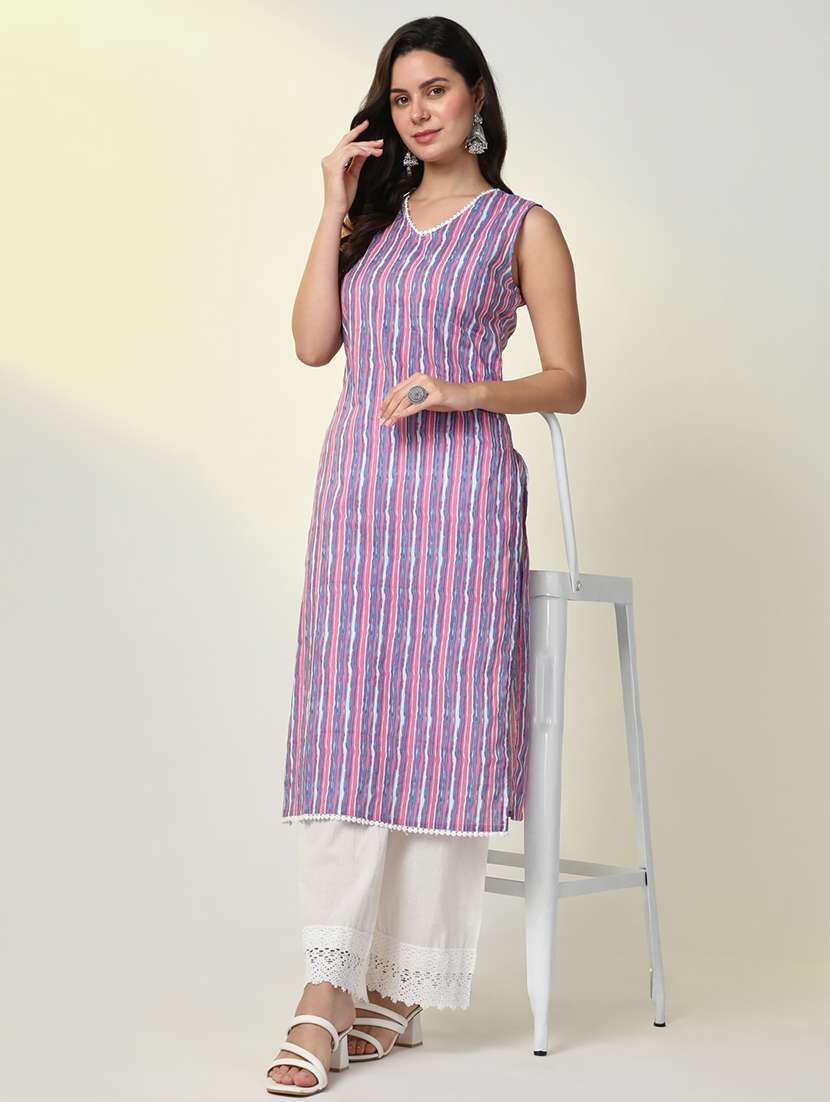 women printed v neck kurta pant set - 21598137 -  Standard Image - 1